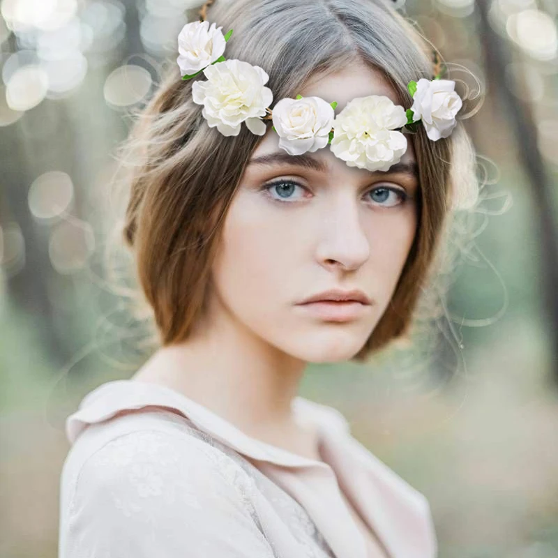Us 1 17 53 Off Mism Rose Fabric Flower Crown Bride Wreath Wedding Garland Hair Accessories Princess Cerchietti Capelli Boho Elastic Headbands In