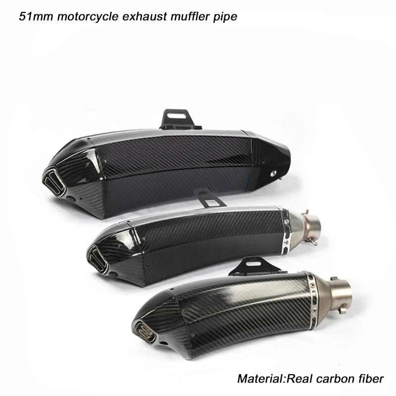 

51mm Motorcycle Exhaust Muffler Pipe With Removable DB Killer Link 390mm 460mm 485mm Real carbon fiber Silencer System