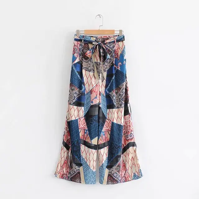 European and American style ladies' clothing Summer and summer holiday style high waist with printed wide leg pants European and American style ladies' clothing Summer and summer holiday style high waist with printed wide leg pants