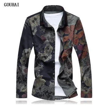 

Plus Size Mens Shirts Long Sleeve Fashion 2019 Spring Floral Mens Dress Shirts M-6XL 7XL Overhemden Heren Lange Mouw