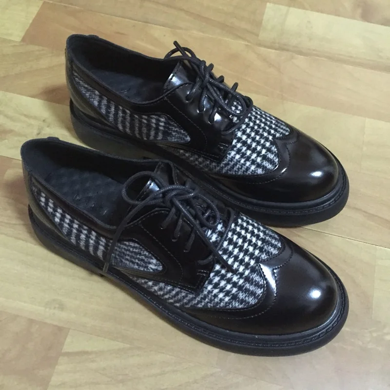 Women Oxford Luxury Brogue Shoes Women Designers Lace Up FLock+Leather Office Lady Shoes Platform Casual Oxford Shoes For Women (26)