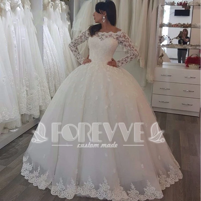 New White Lace Princess Wedding Dress 2019 Vestido De Noiva Slim Cut Sheer  Long Sleeve Ball Gown Bridal Gown Robe De Mariage - Wedding Dresses -  AliExpress