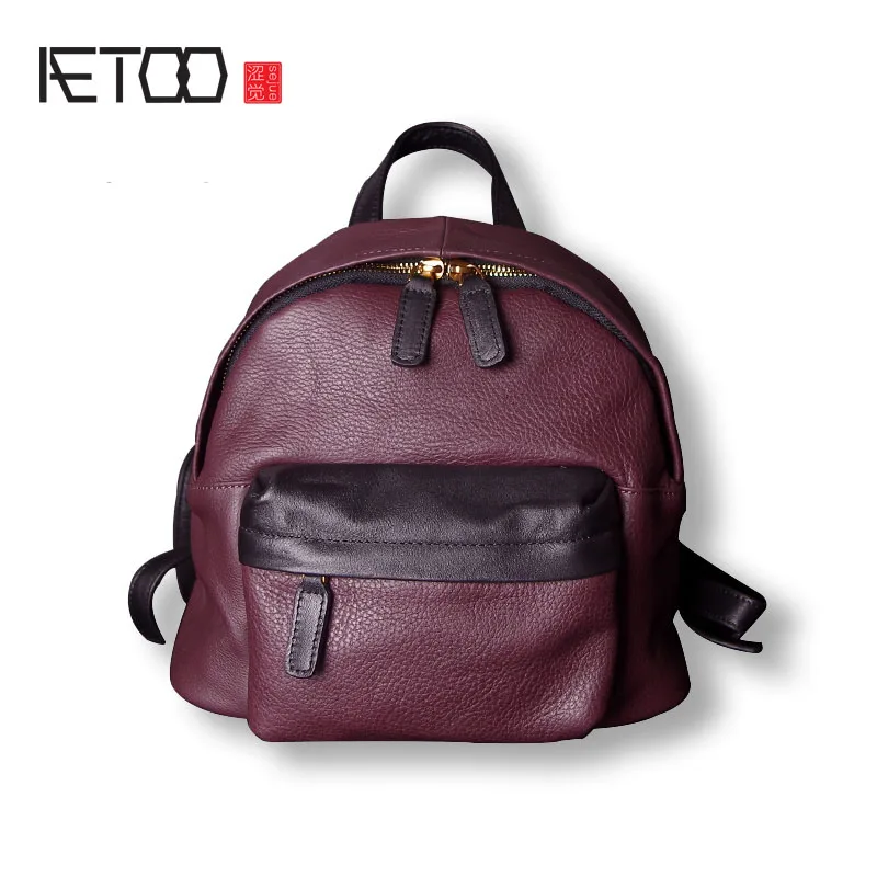 

BJYL Backpack female leather hit color new personality tide simple wild first layer of leather women shoulder bag package