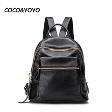2016 nueva llegada de la manera 100% cuero Genuino negro bolsos de escuela para los adolescentes mochilas mochila de alta calidad de La Vendimia mujer