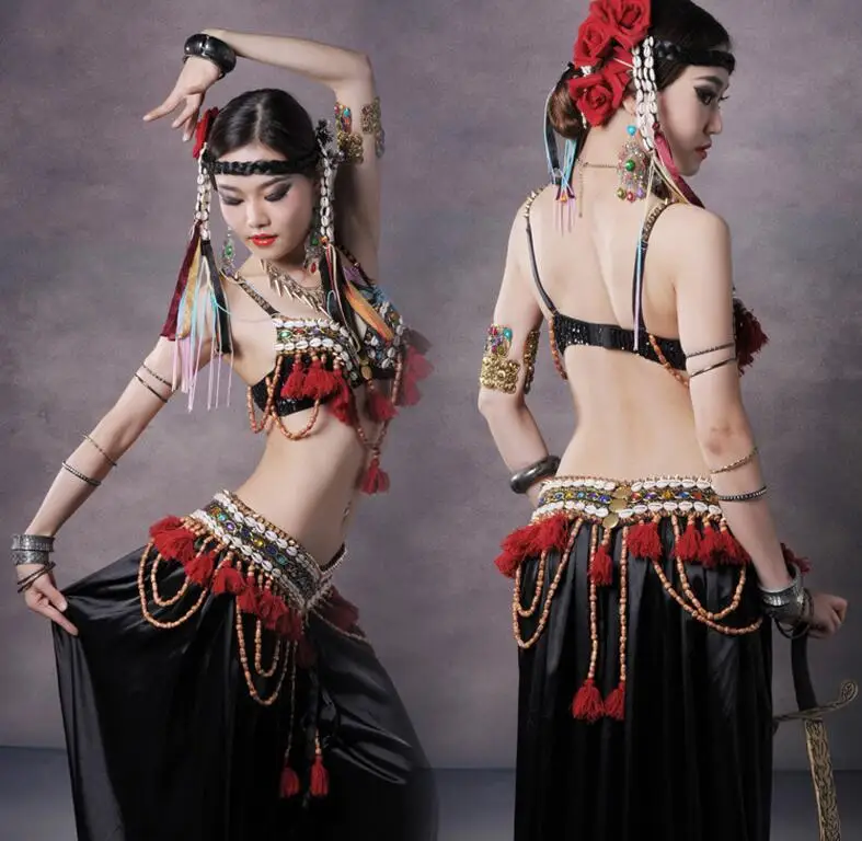 

Natural Shells Tribal Belly Dance Costume Bra Hip Scarf 2 Piece Set ATS Performance Outfit S M L Free Shipping