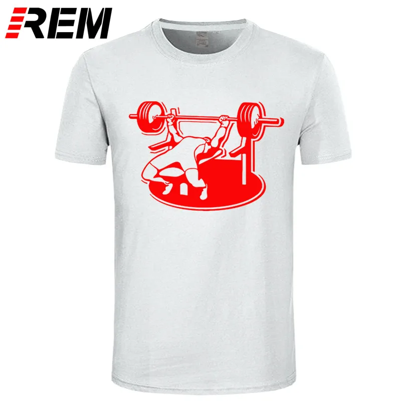 REM новые Брендовые мужские футболки летние хлопковые футболки с коротким рукавом Бодибилдинг скамья пресс штанга футболка размера плюс - Цвет: white red