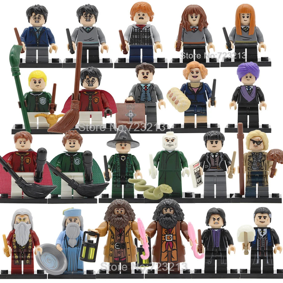 

20pcs/lot Harry Potter Figure Set Hermione Ron Dobby Dumbledore Voldemort Snape Malfoy Model Building Blocks kits Brick Toys