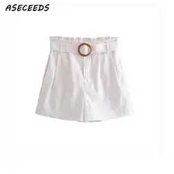 Летние белые джинсовые шорты женские эластичный пояс Высокая талия Шорты feminino карманы дамы летние шорты pantalones