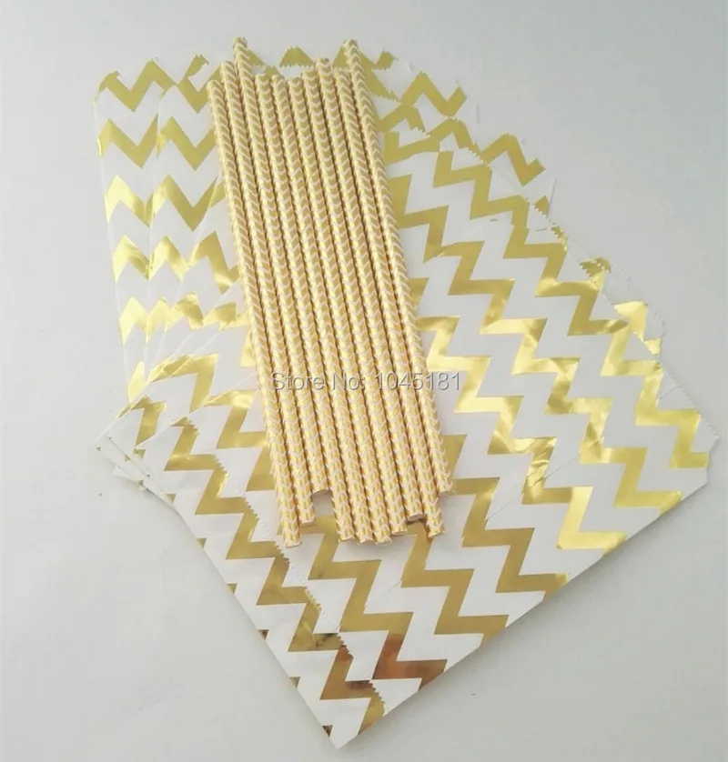 Us 120 6 10 Off Ipalmay Candy Buffet Paper Treat Bags Shimmer Gold Color Straws Party Supplies Theme Decor In Gift Wring