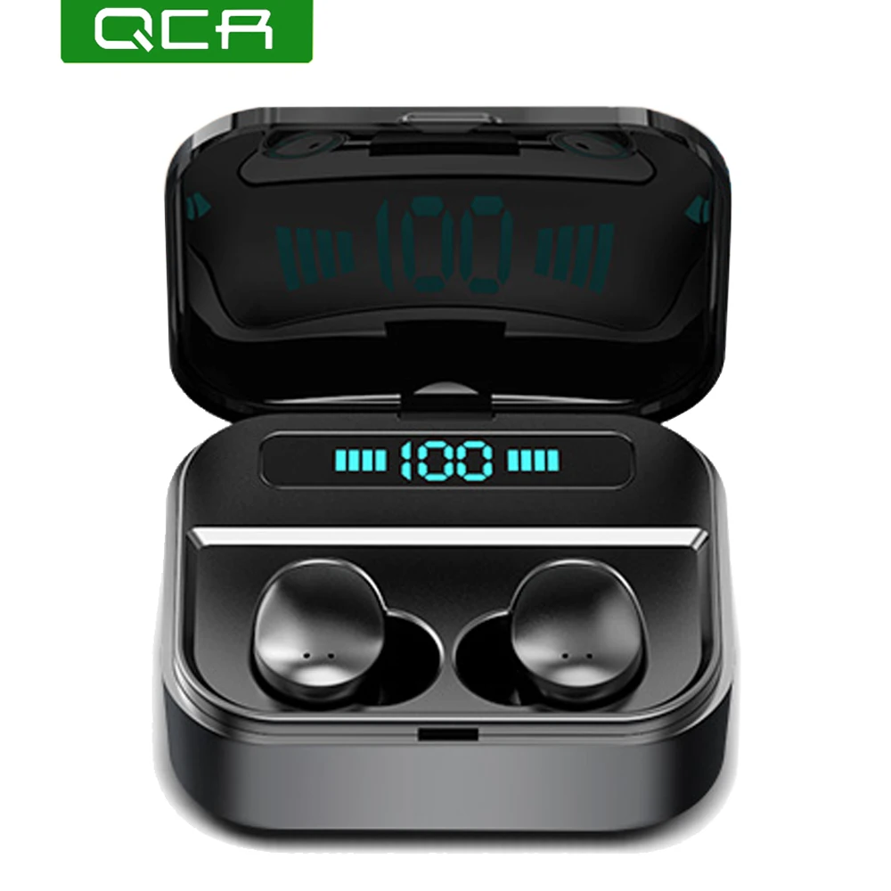 

QCR TWS Bluetooth Earphone 6D Stereo Wireless Earbus Gaming Headset with Microphone 2200mAh Power Bank IPX7 Wireless Earphone