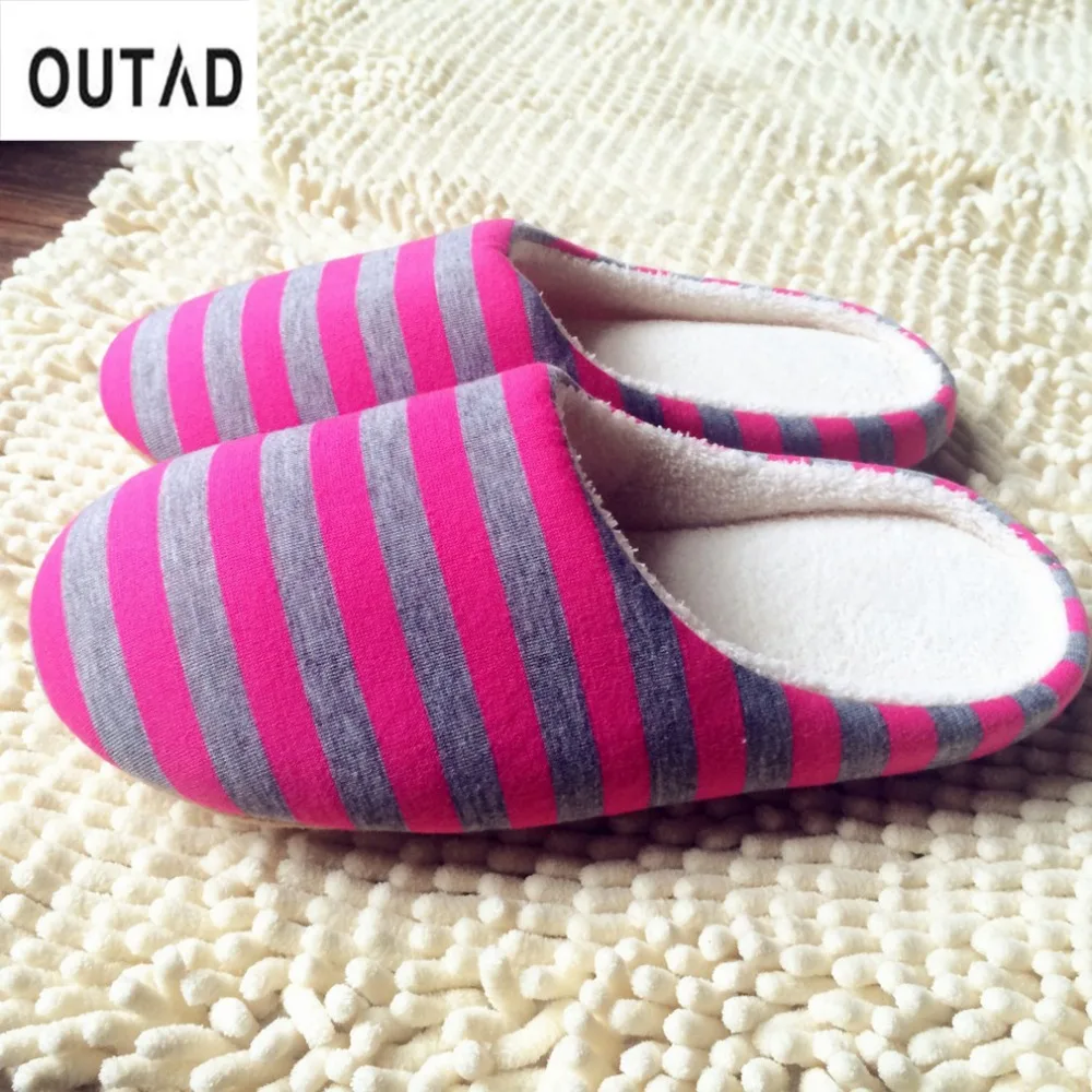

OUTAD Soft Warm Home indoor Slippers Women Men Striped Plush Shoes For Couple Lovers Drop Shipping