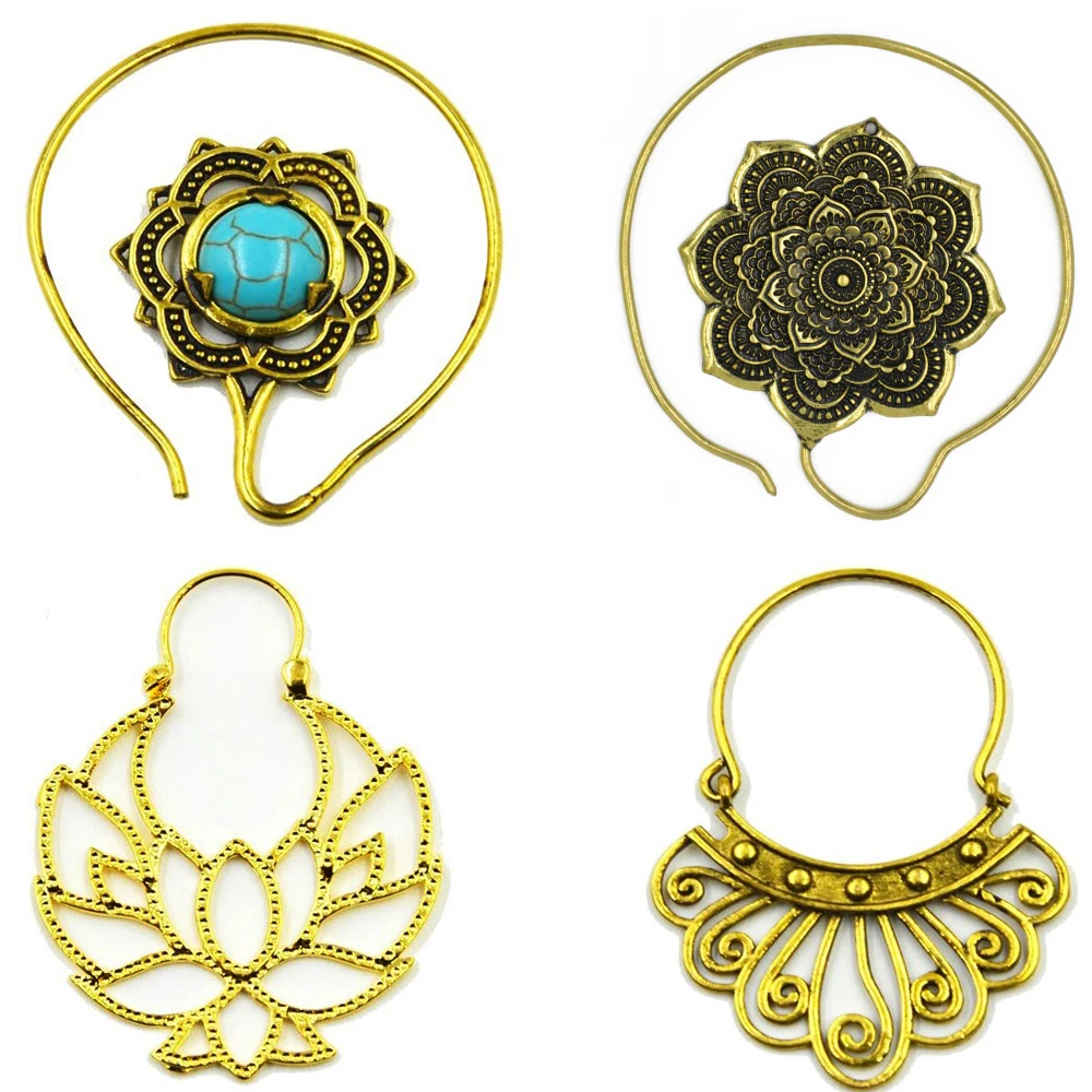 Showlove 2Pcs Brass Tribal Ear Hoop Rings Hanger Piercing Gauge