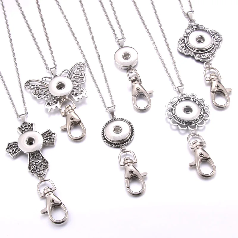 

2019 New Snap Button Jewelry Lobster Buckle Necklaces 18mm Snap Button Necklace for Women Snap Keychains Pendant Lanyard