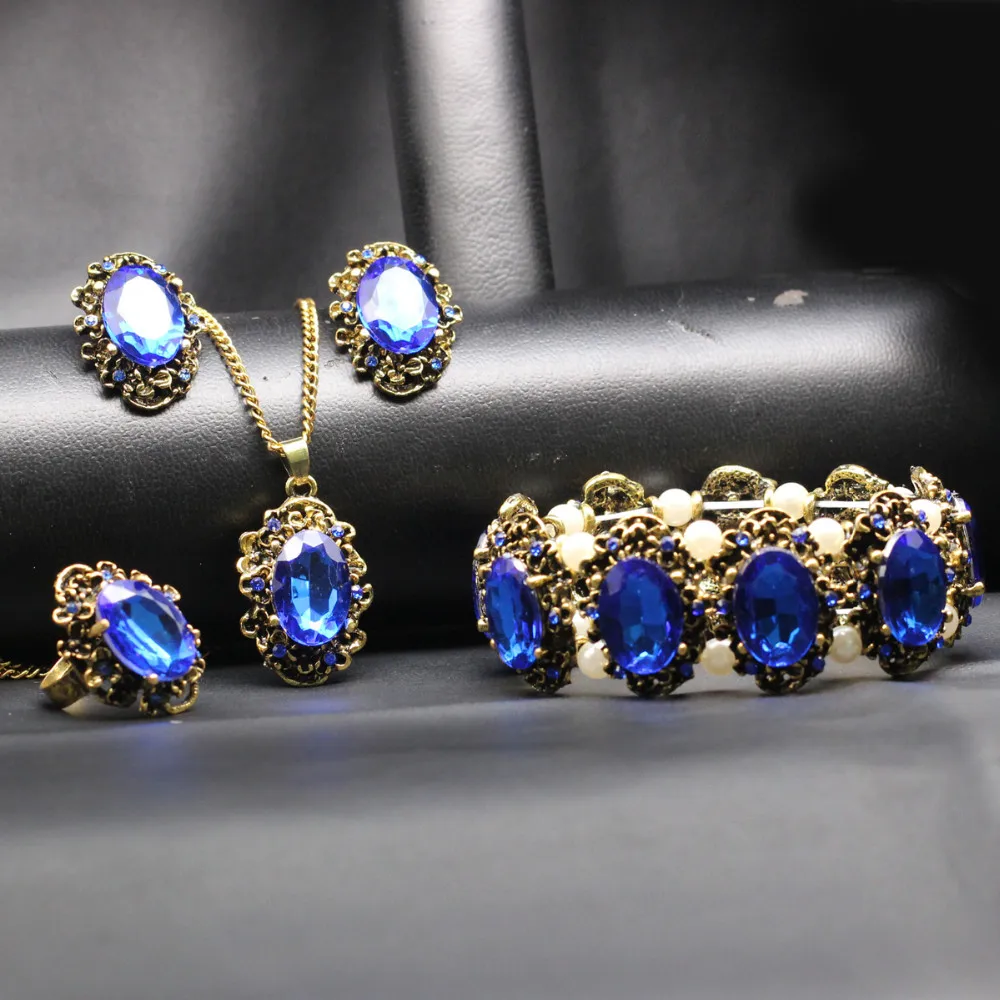 4 в комплекте, винтажные бронзовые покрытые kate princess зеленые Ювелирные наборы, ожерелье, серьги, браслет, кольца, 1105