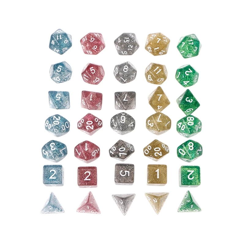 

7Pcs Twinkling Polyhedral Dice For Dragon Pathfinder D20 D12 2xD10 D8 D6 D4