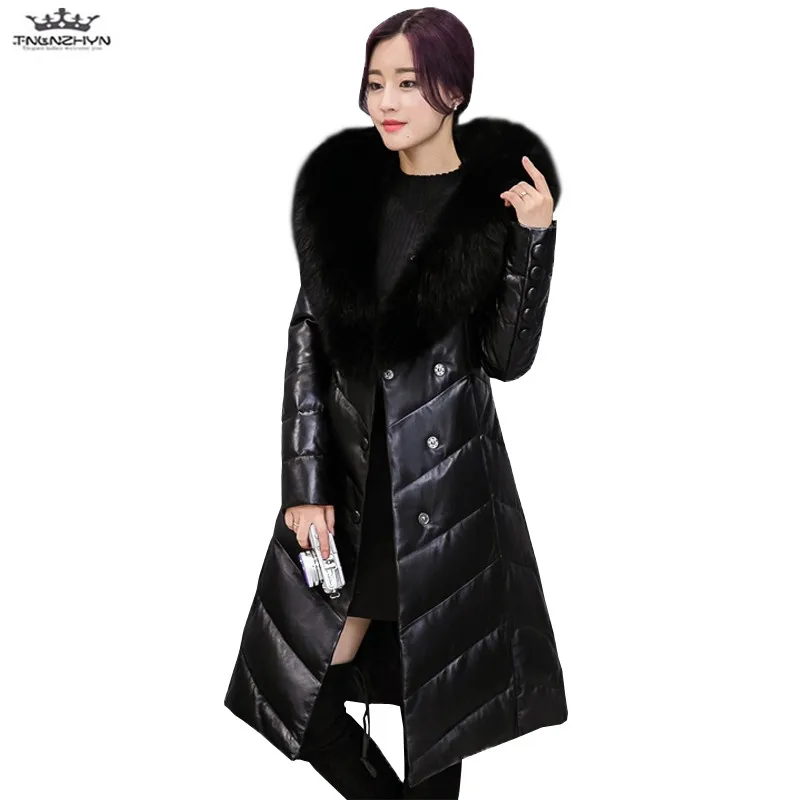 tnlnzhyn 2017 New Winter Women Leather Coat Fashion Warm Fur Collar Leather Jackets Thick Hooded Winter Cotton PU Coats Y906