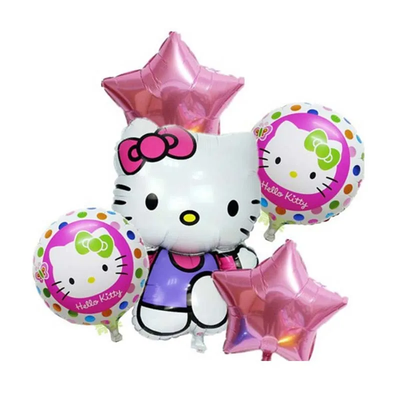 

New style 5pcs/lot hello kitty Foil balloons pink star happy birthday party decoration cartoon combination balloon hot sale