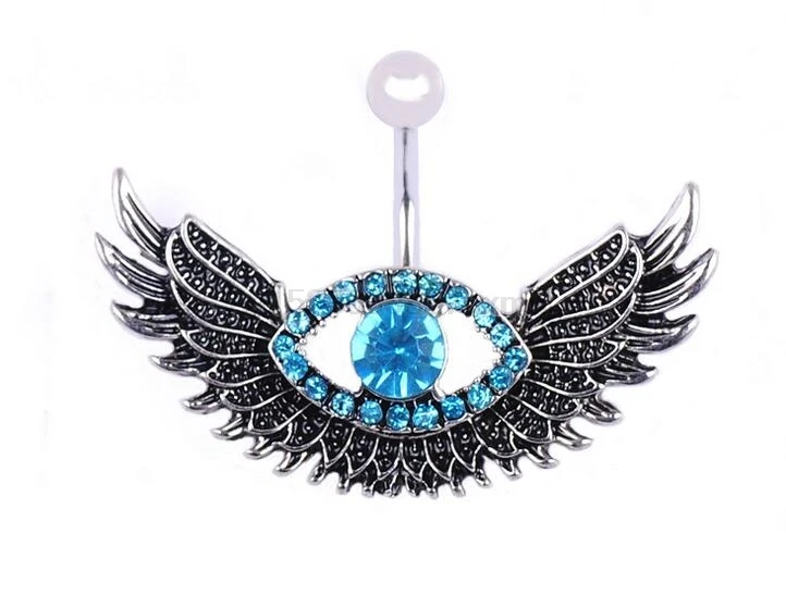 200PCS Star beauty Angel Wing Navel Piercing Nombril Blue Crystal Eye Belly Button Rings Body
