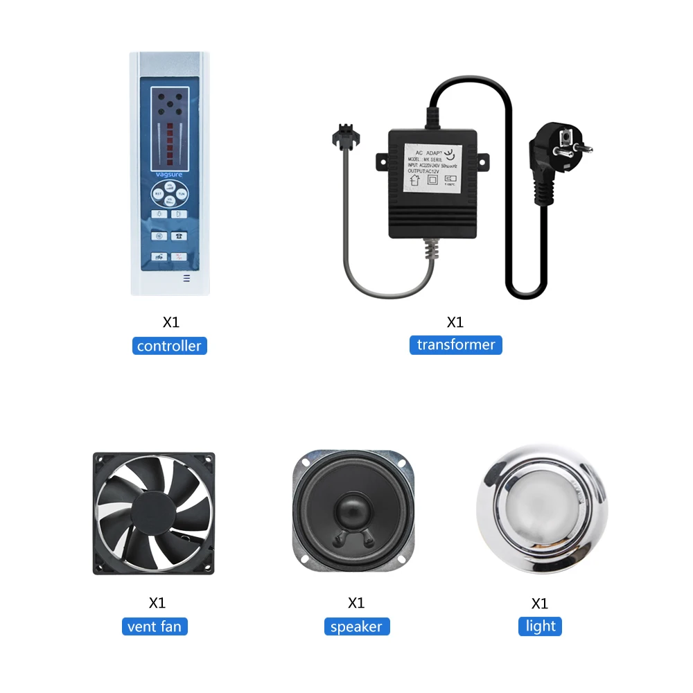 New 1set ( Controller+Transformer+Vent Fan+Speaker+Light) Radio FM Control For Shower Cabin Parts Electric Shower Parts