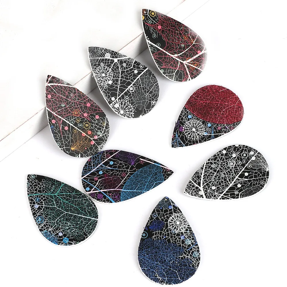 

2pcs 56x37mm Pattern Water Drop Shape PU Leather Charms For Jewelry Making DIY Earring Findings
