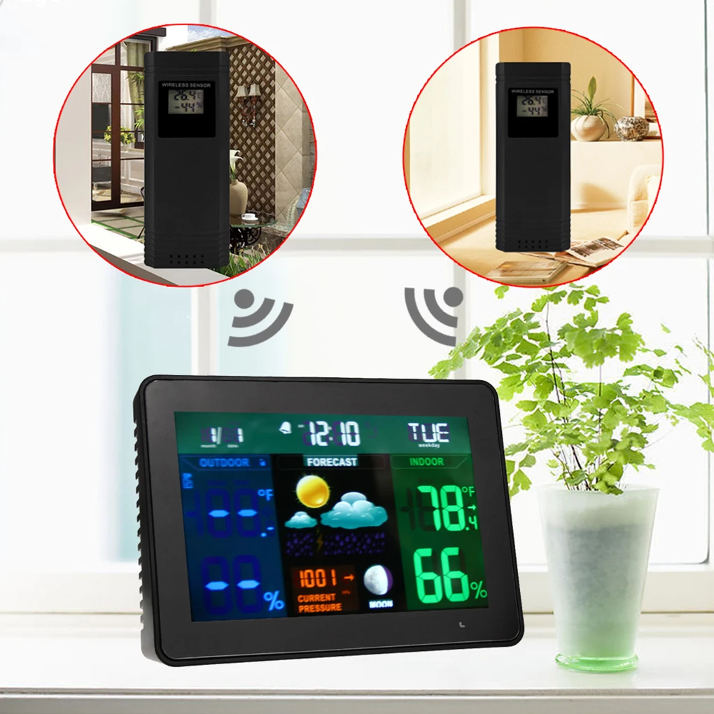 

Wireless Thermometer Hygrometer Indoor Outdoor Weather Station Forecast Alarm Color Backlight Lcd Temperature Humidity Meter