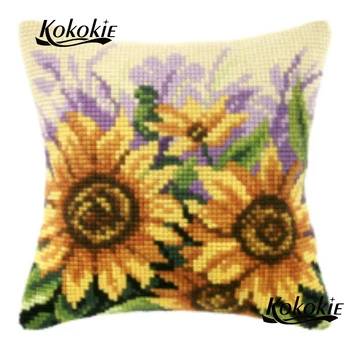 

DIY 3d cushion embroidered mat handicraft 3d embroidery flower and cross stitch kits needlework set cotton throw pillowcase
