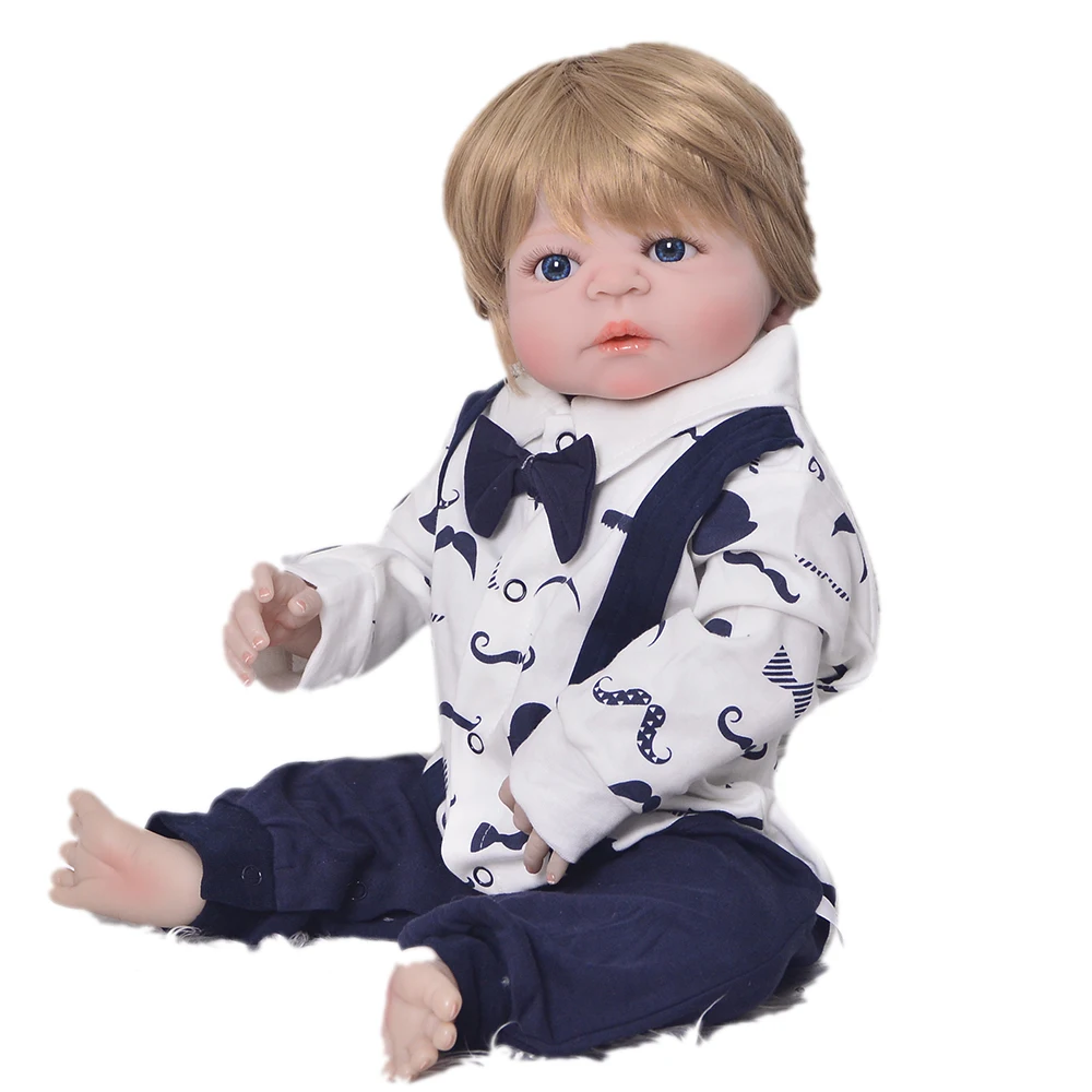 

KEIUMI 23 Inch Real Like Handsome Baby Boy Silicone Reborn Baby Dolls 57 cm Ethnic Dolls Gold Hair For Kids Playmate Baby Reborn