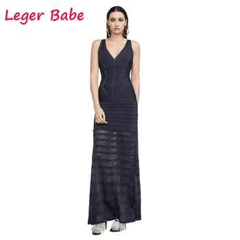 

Summer Fashion Long Bandage Dress Sexy Mesh Celebrity Party Dresses Sleeveless V-Neck Women Vestidos