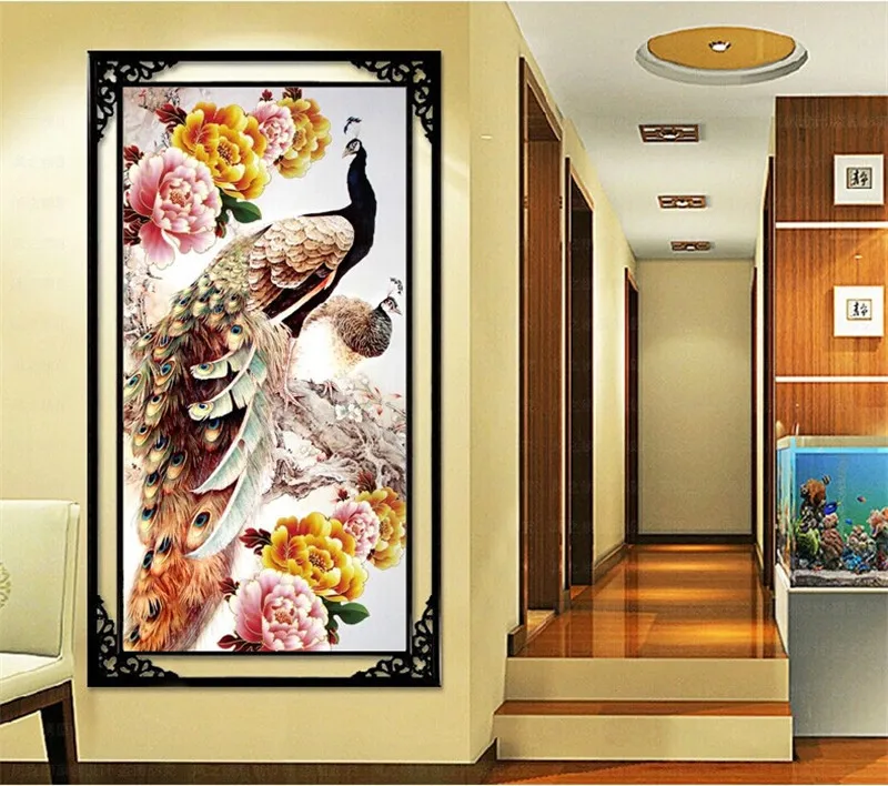 2022 hot sale fashion 5D crystal round diamond painting cross stitch diamond embroidery needwork paste two peacocks for gift zx