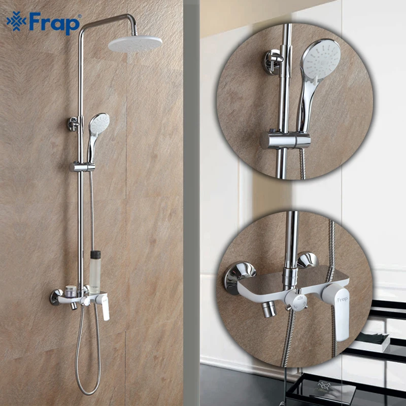 

Frap Bathroom Rainfall Shower Faucets Set Single Handle Mixer Tap Chrome Sprayer Wall Mounted Bath Showers Sets Mitigeur Douche