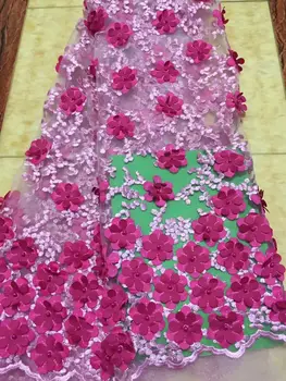 

High Quality African Lace Fabric For Wedding 2018 Beaded Embroidered France mesh Lace Fabrics and Mei Red 3 d Guipure 5yards