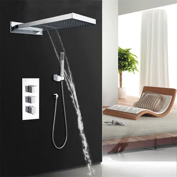 

bathroom tow shower way shower faucet set bar shape rainfall shower head and three control valve shower set