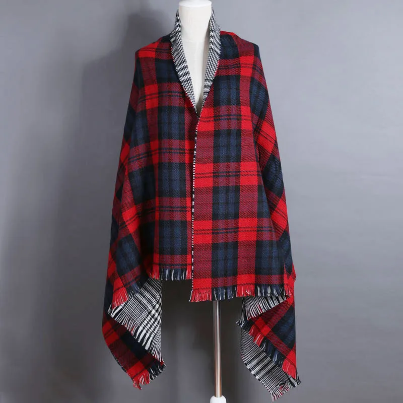 

2016 Brand Scarf Bilayer structure Plaid Artificial Cashmere Warm in Winter Tassel Fashion Shawls For Women