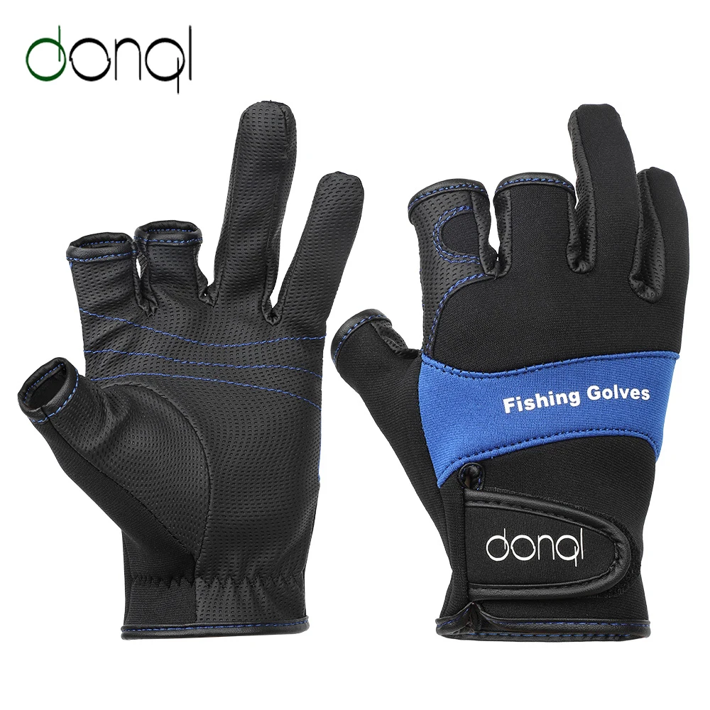 

DONQL Outdoor Sports Fishing Gloves Non-slip Three Finger Cut Breathable Leather Gloves Neoprene + PU Winter Fishing Equipment