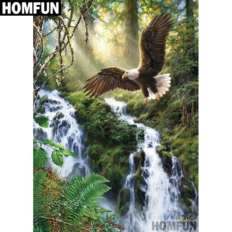 

HOMFUN 5D Diamond "Waterfall eagle" Diamond Embroidery Full Round/ Square Diy Diamond Painting Cross Stitch Home Decor A00704