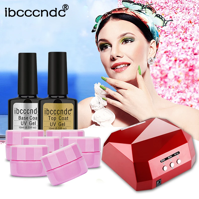 

Ibcccndc Nail Art Manicure Tools Set 36W UV LED Lamp 6X5ml Flower Nail Gel Polish Top Coat Base Coat Varnish Nail Art Design Kit