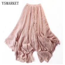 Винтажная винтажная хлопчатобумажная льняная юбка макси, длинная одежда для молодых девушек, ассиметричный, с высокой талией, большой маятник, новые летние юбки, повседневные, K292