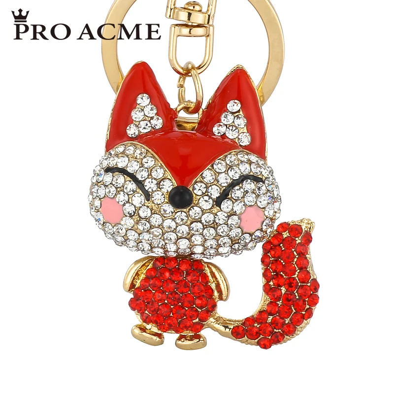 

Pro Acme Cute Fox Crystal KeyChain Novelty Animal Keychain Purse Buckle HandBag Pendant For Women Car Keyring Holder PWK0543