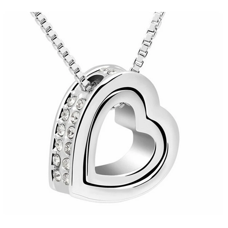 Ожерелья с двойным сердцем модные стильные украшенные кристаллами Swarovski 4