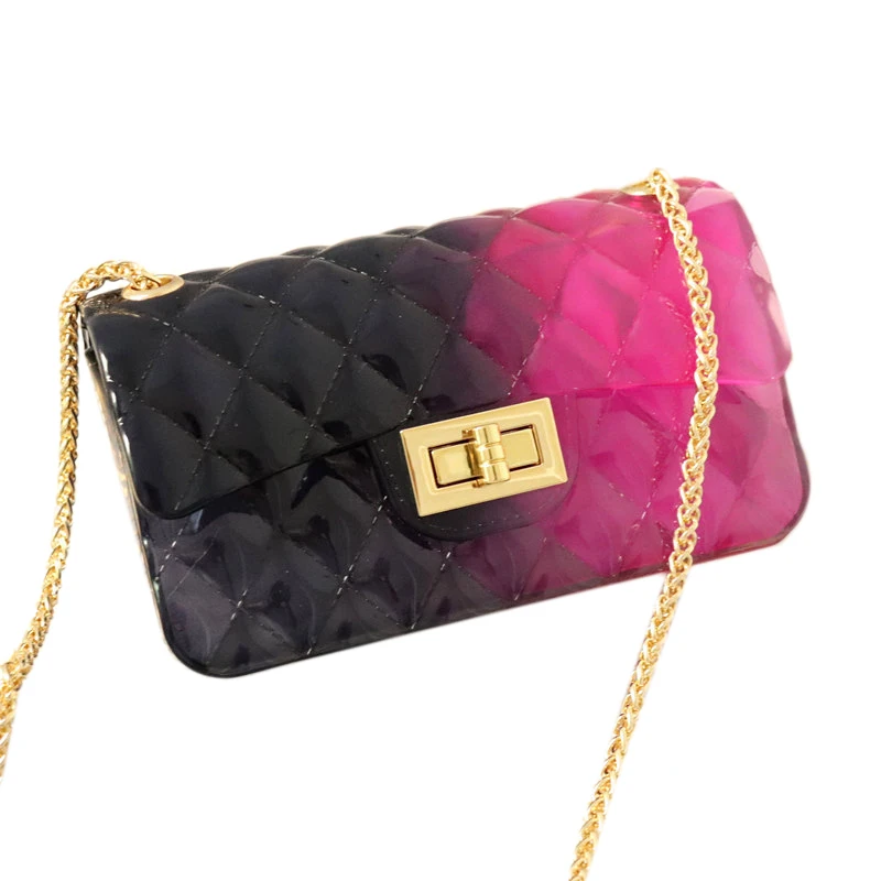

New Fashion Summer Pink Plaid Jelly Bag Gradient Candy Color Crossbody Bags Designed Ladies Shoulder Chain Messenger Bag