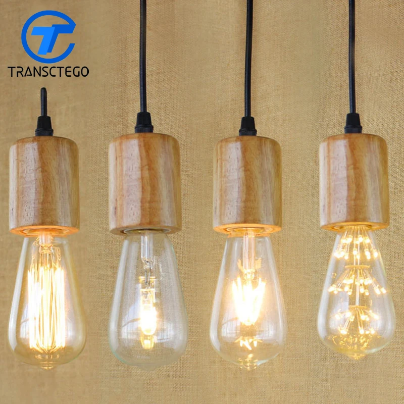 

TRANSCTEGO retro single wooden head simple E27 cap clothing pendent lamp store living room decorative chandelier wooden stairs