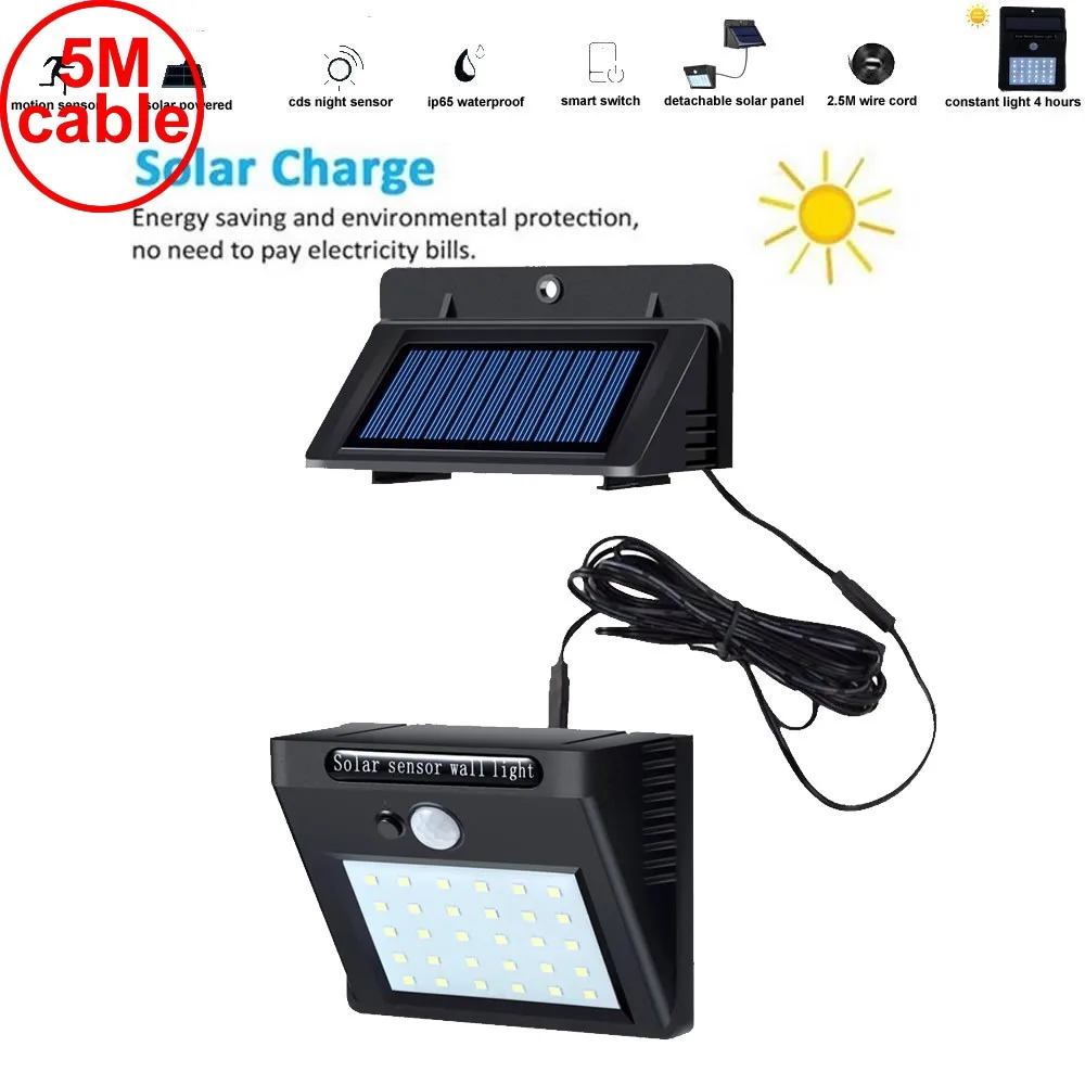 

30 leds solar light split mounting pIR motion sensor led indoor outdoor lamp waterproof ip65 for street garden patio home camps