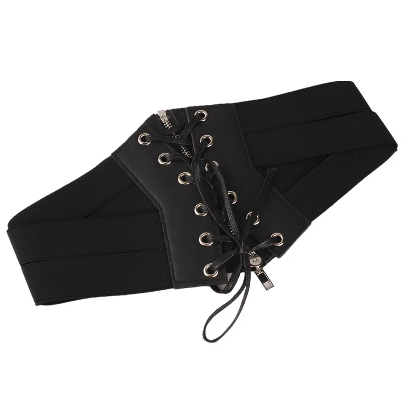 

Newest Women Corset Solid silver Zipper super Wide Cummerbund Elastic Waist Belt Extra Stretch Waistband for dress Fashion Black