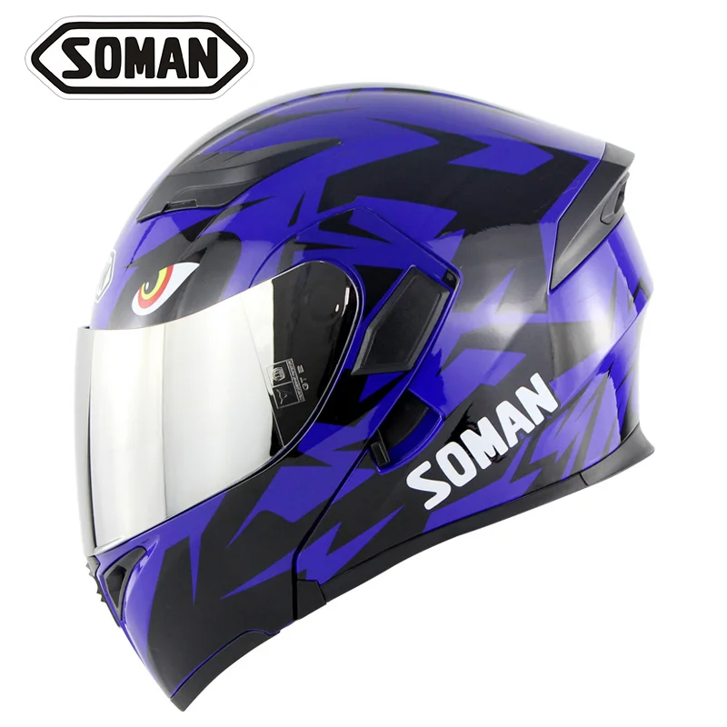 Модные шлемы для мотоцикла с двойными линзами откидной крышкой Casco DOT SOMAN 955 SkyEye