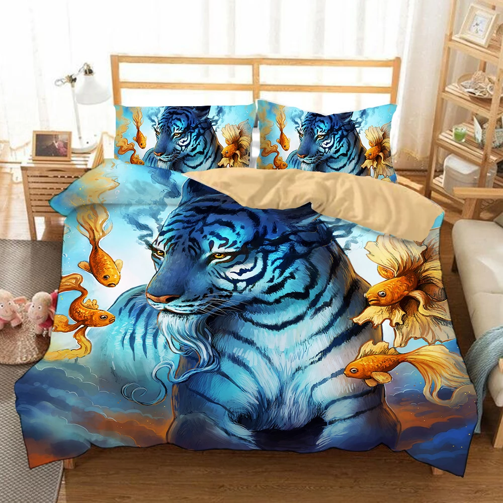 

Hand drawn animals 3D bedding set Duvet Covers Pillowcases Lion tiger wolf Cartoon comforter bedding sets bedclothes bed linen