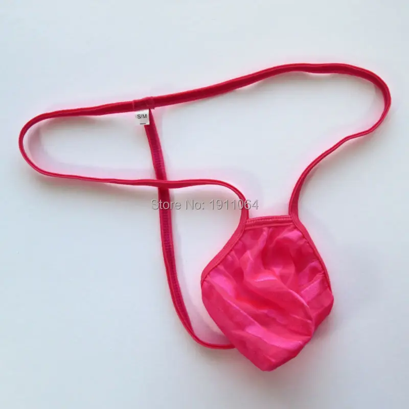 

Mens Pouch String Thong Bulge Enhancer Low Rise T Back g179 C-thru Stripes Hot Pink