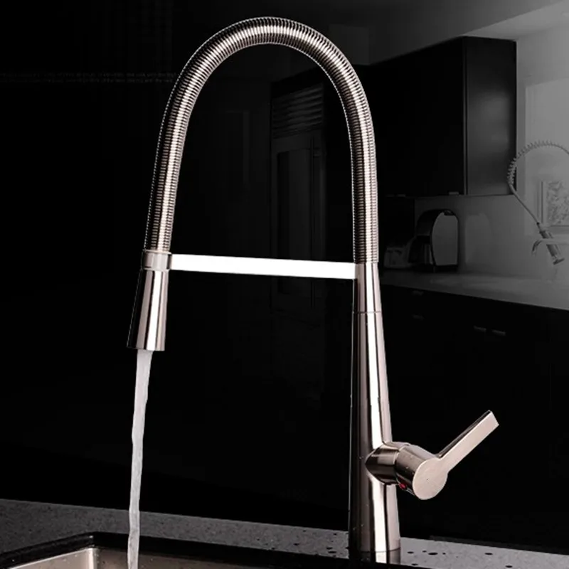 

JMKWS Modern Kitchen Faucets Pull Out Mixer Tap Bathroom Vessel Sink Faucet Brushed Wash Water Tap Spring Style Accessories