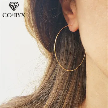 

CC Solid 925 Silver Hoop Earrings For Women 15mm-70mm Round Circle Classic Big Office Career Earring Simple Fine Jewelry CCE529