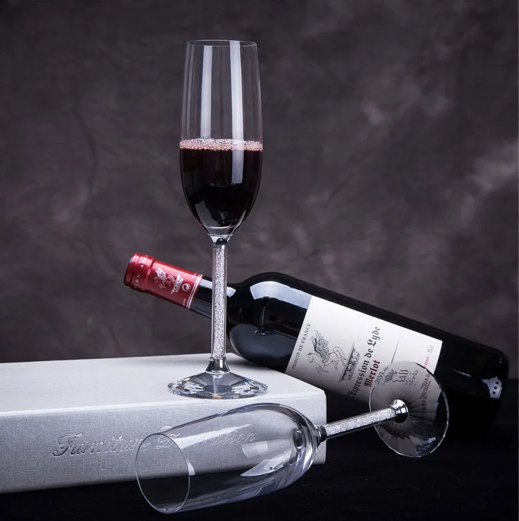 GFHGSD шампанское стеклянные фужеры идеально подходит для свадебных подарков, комплект из 2 предметов, роскошные K9 с украшением в виде кристаллов Свадебные бокалы и вино Стекло es RFG102