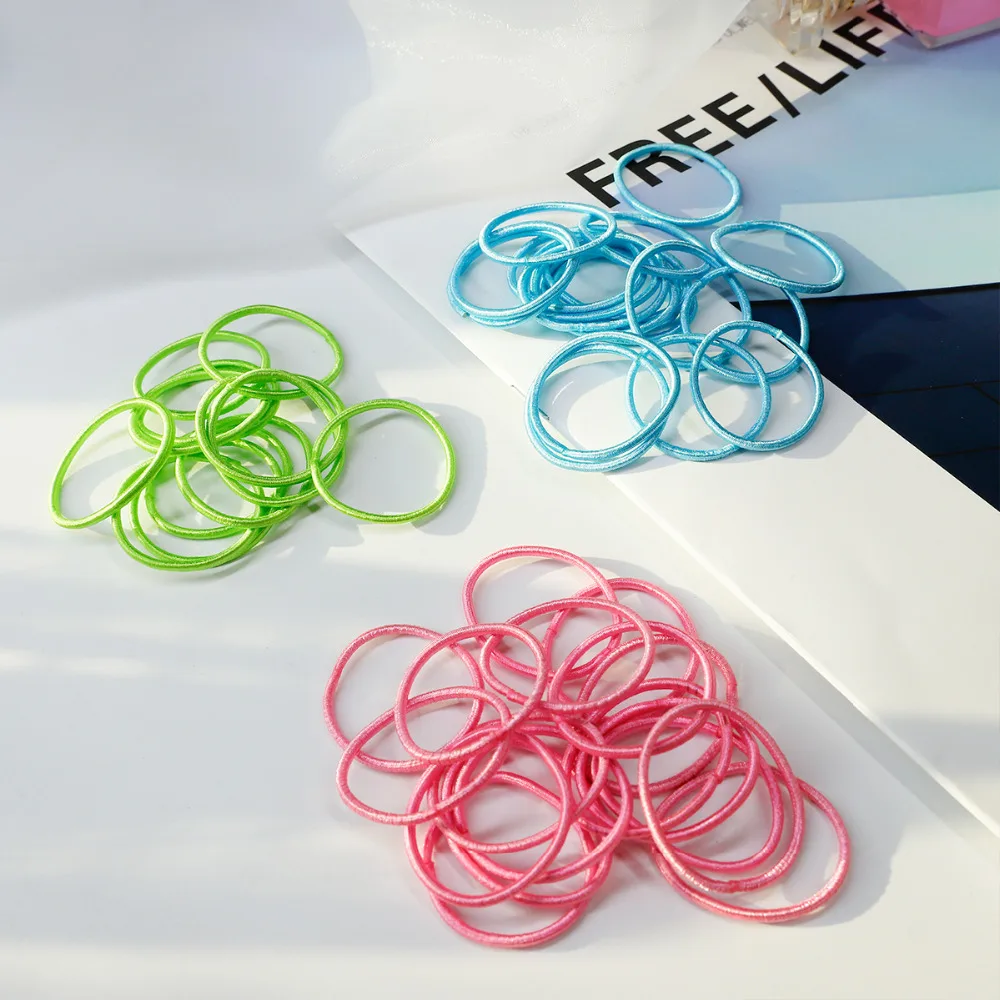 100Pcs Women Girls High Elasticity 3cm Medium Thick Rolled Towel Hair Rope Candy Solid Color Rubber Band Ring Ponytail Holder